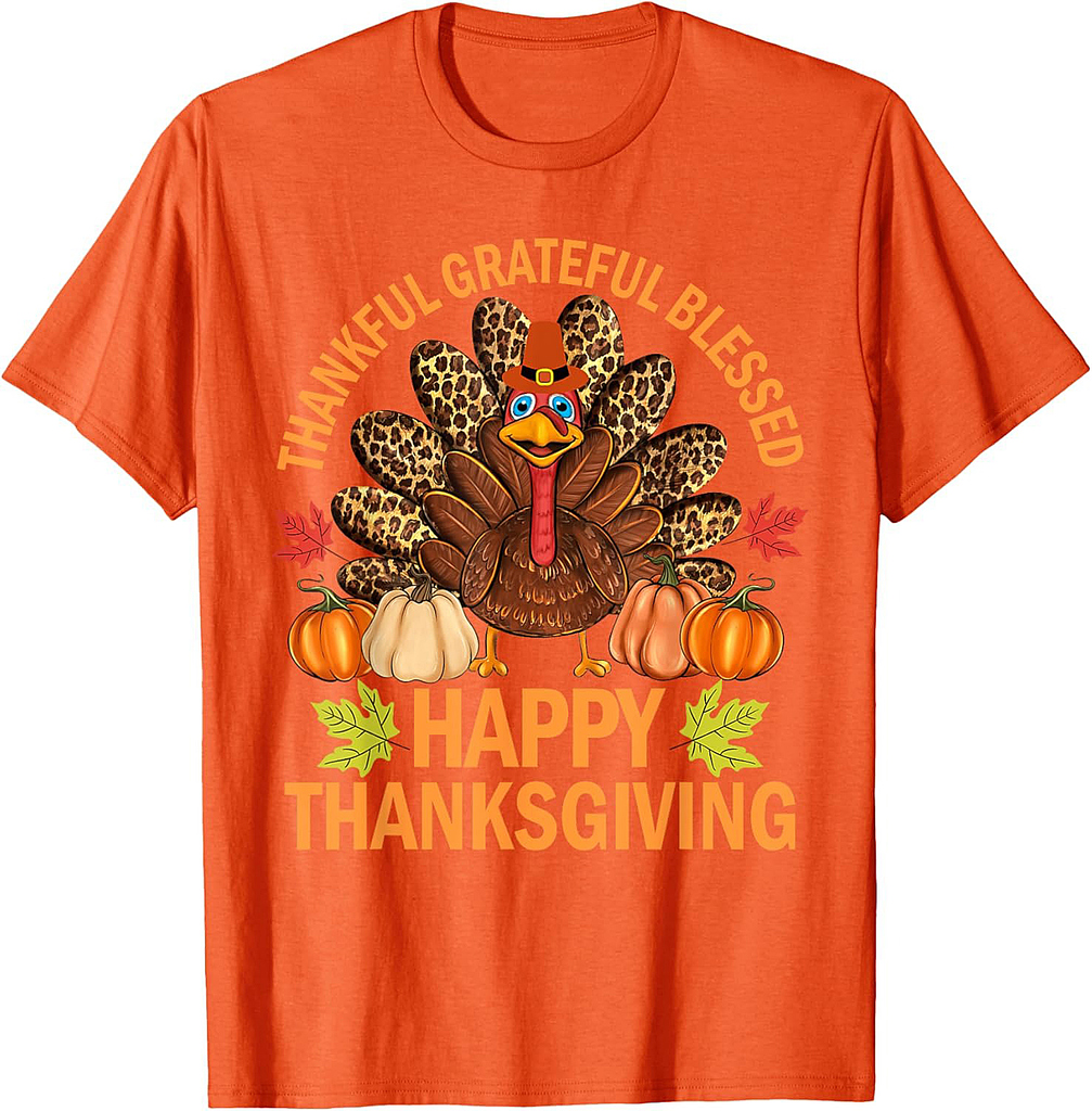 Happy Thanksgiving Funny Turkey Pumpkin Autumn Fall Family T-Shirt