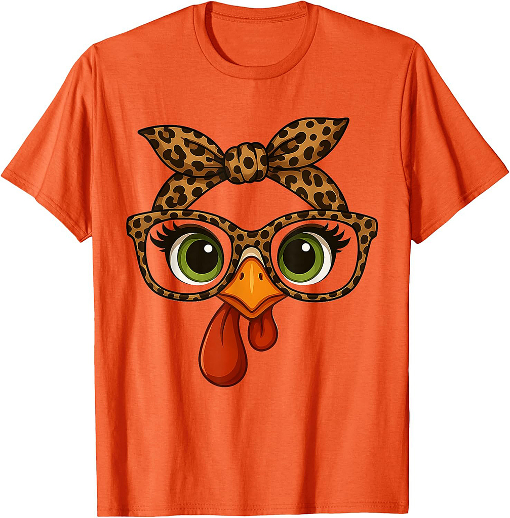 Thanksgiving Turkey Face Leopard Print Glasses Women Girls 003 T-Shirt