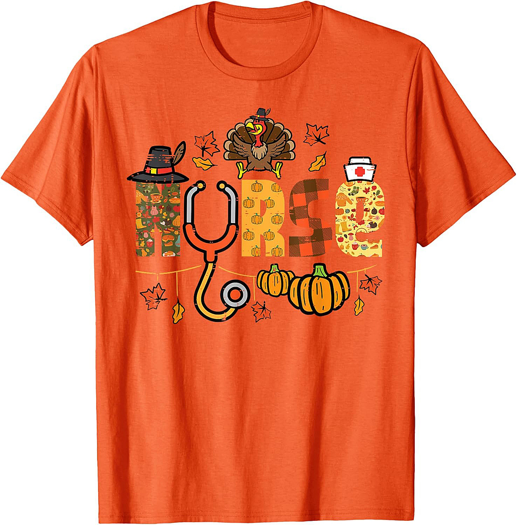Thanksgiving Nurse Stethoscope Fall Scrub Top ER Men Women T-Shirt