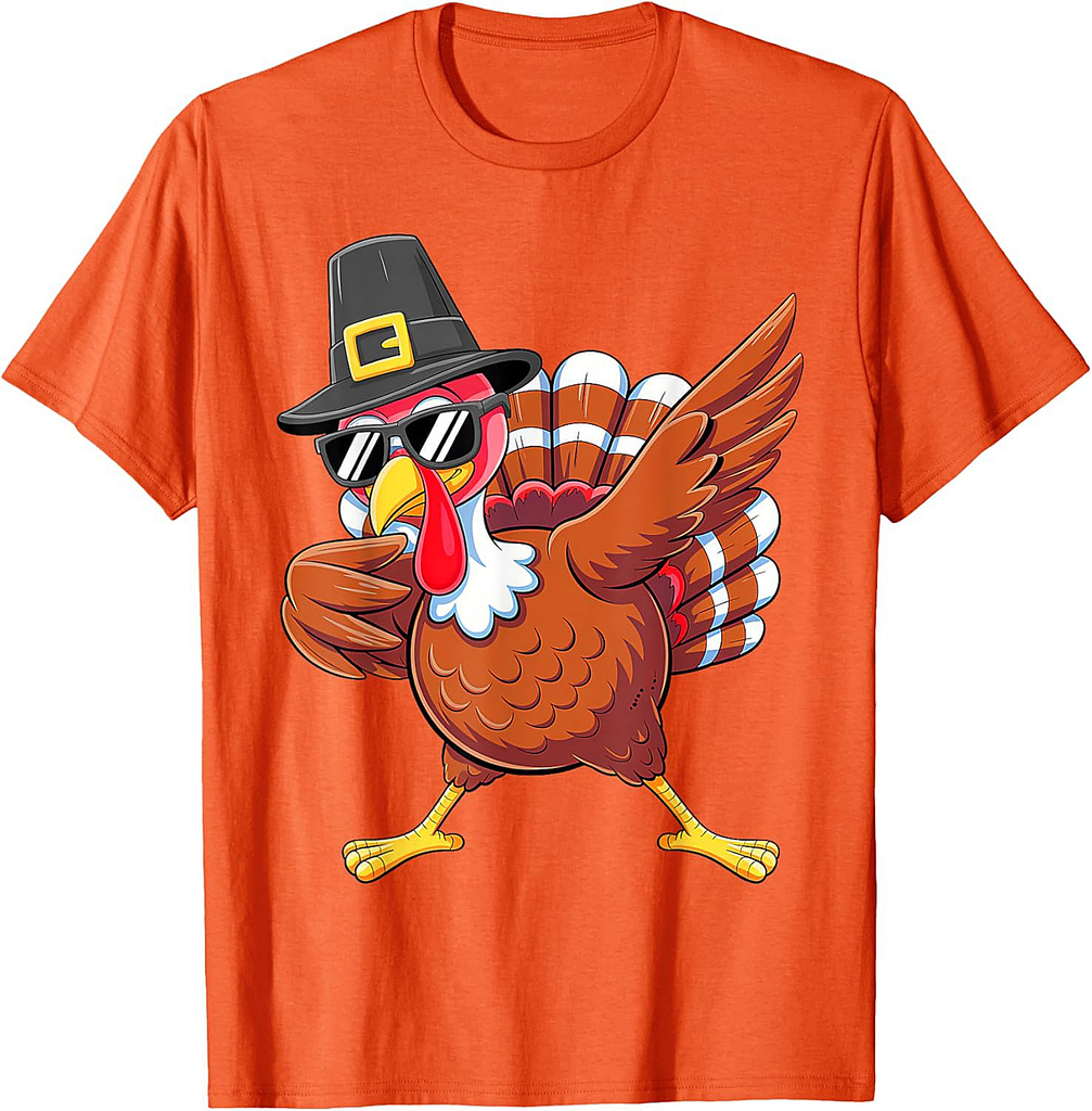 Dabbing Turkey Thanksgiving Day Pilgrim Boys Men Funny Dab T-Shirt