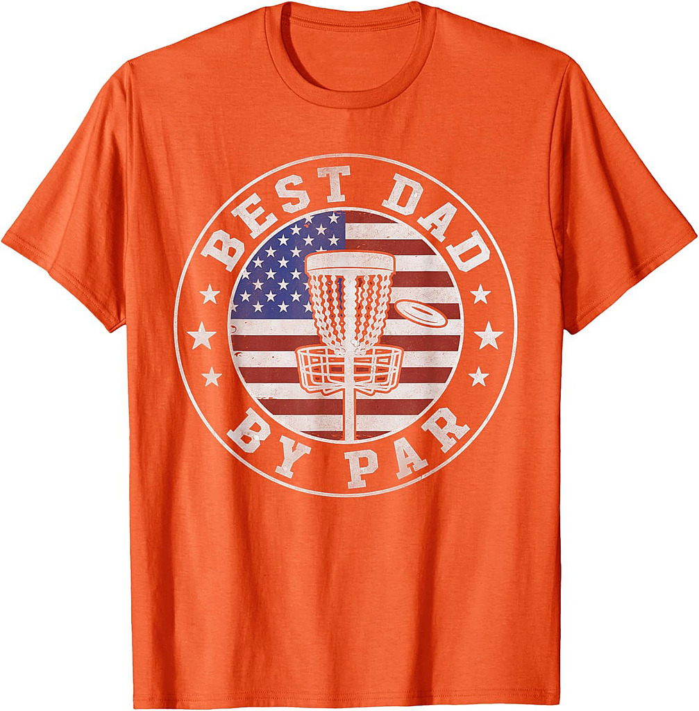 Funny Best Dad By Par Disc Golf Father's Day USA Flag Men T-Shirt