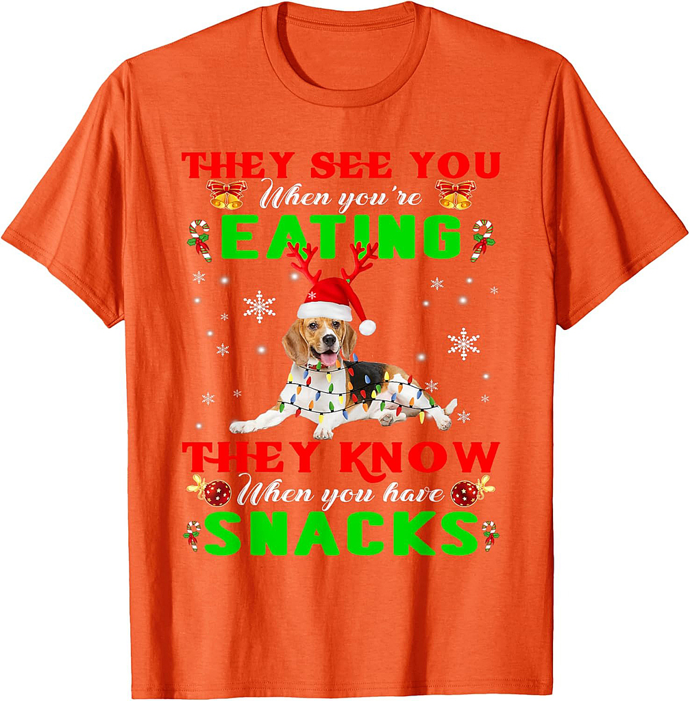 They See You Eating Christmas Reindeer Santa Beagle T-Shirt