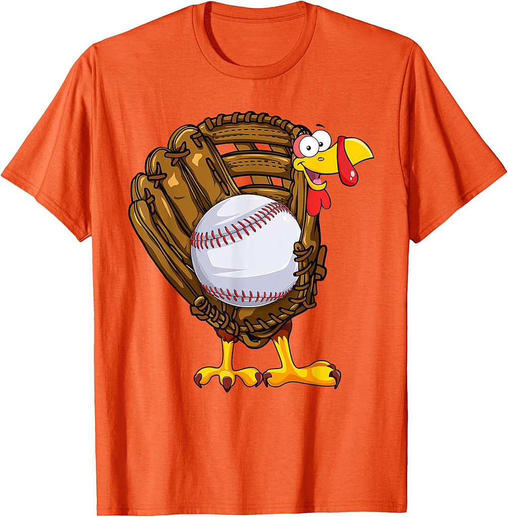 Funny Turkey Baseball Glove Autumn Fall Vibes Thanksgiving T-Shirt