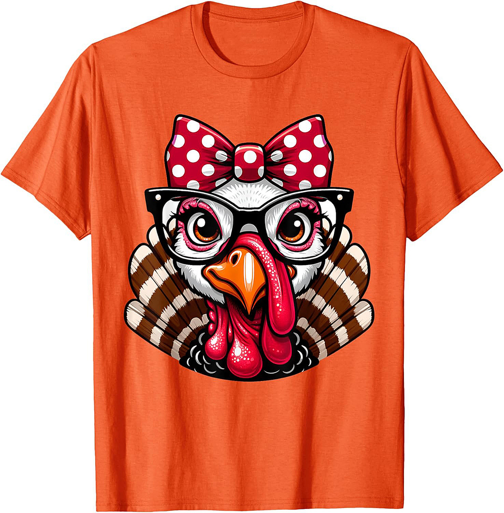 Thanksgiving Turkey Face Glasses Women Girls T-Shirt