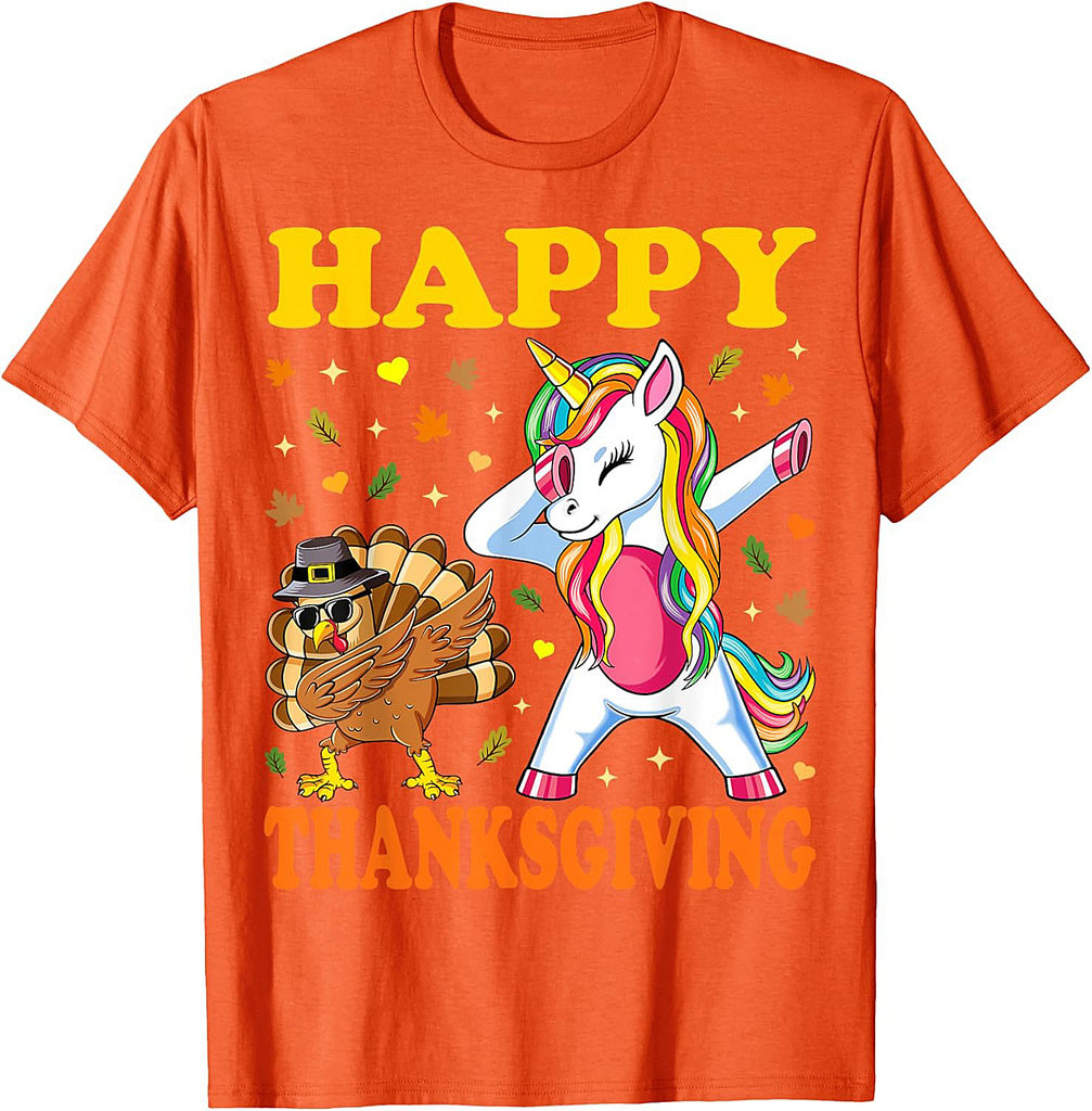 Cute Unicorn Thanksgiving Shirt For Girls Pilgrim Turkey T-Shirt