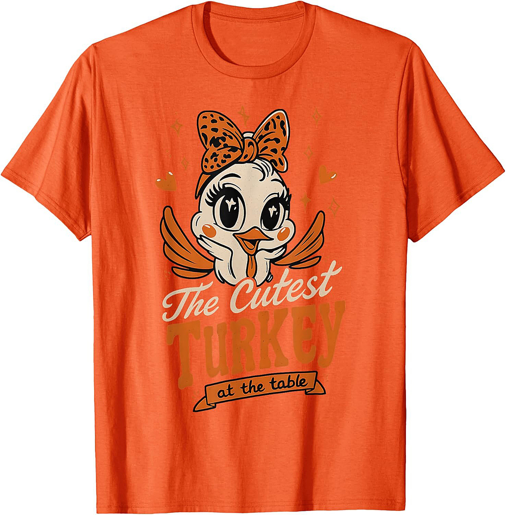 Thanksgiving Girls Fall Cutest Turkey At The Table T-Shirt