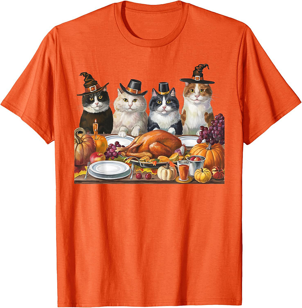 Thanksgiving Day Cat Squad Turkey Gifts For Men Women T-Shirt