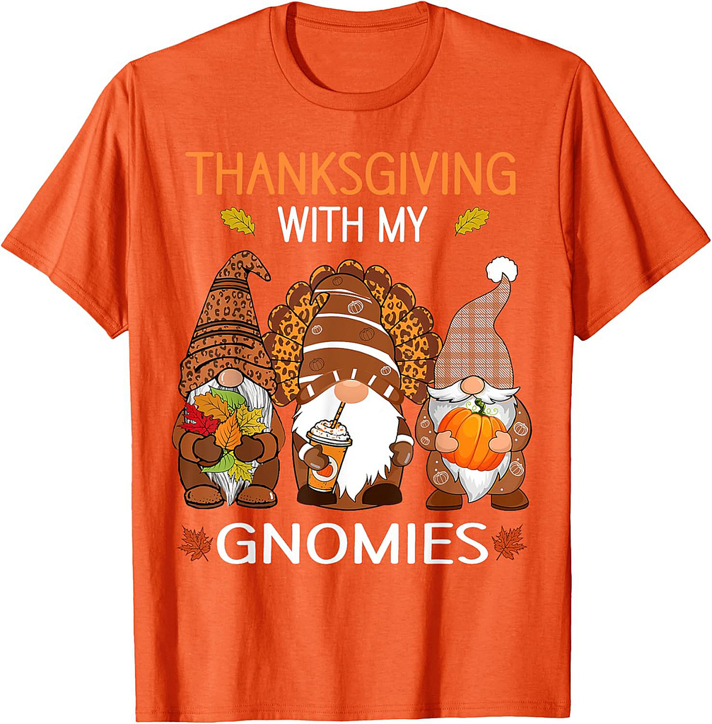 Thanksgiving women gnome fall leopard Turkey men girls T-Shirt