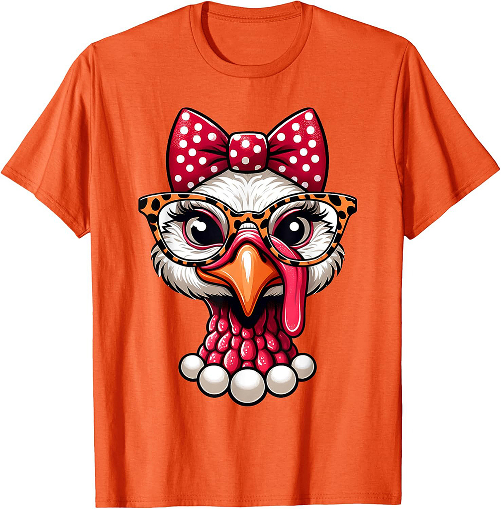 Thanksgiving Turkey Face Leopard Print Glasses Women Girls 002 T-Shirt