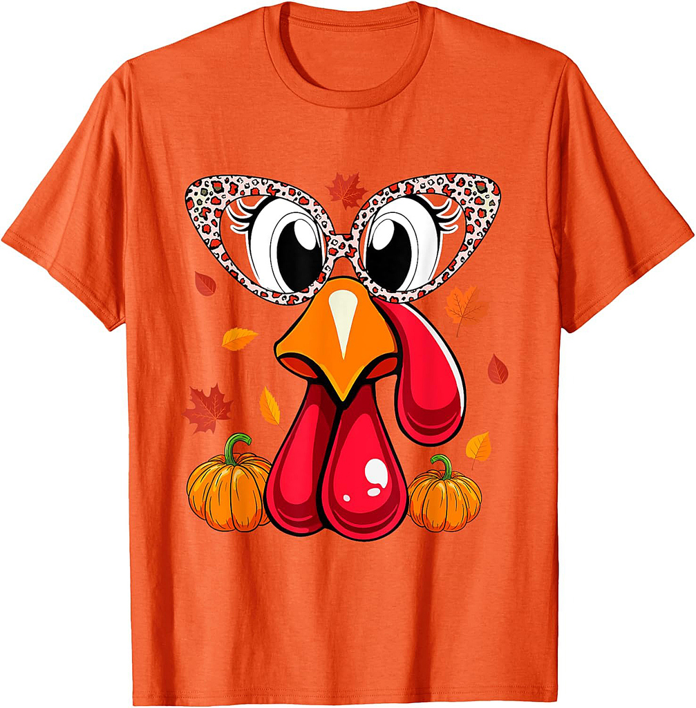 Turkey Face Leopard Glasses Thanksgiving Hunting Squad T-Shirt