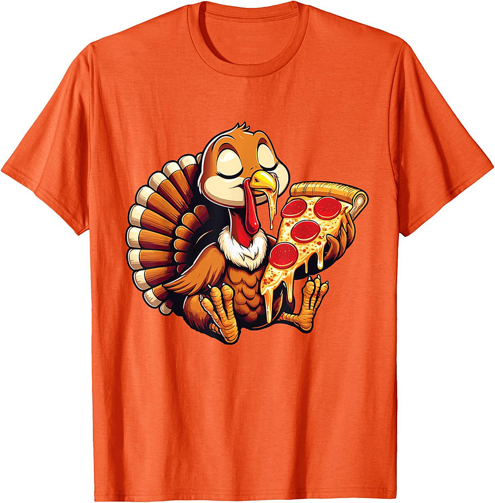 Funny Turkey Eating Pizza Graphic Boys Girls Women T-Shirt