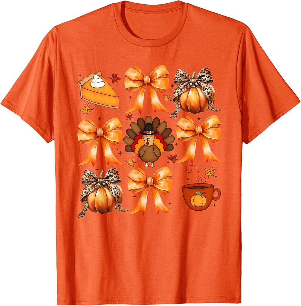 Coquette Bow Pumpkin Pie Turkey Thanksgiving Autumn Fall T-Shirt