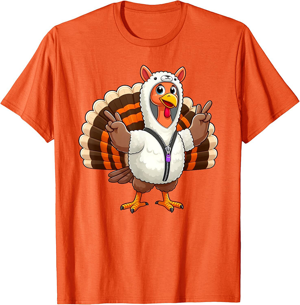 Turkey Costume Llama Funny Thanksgiving Turkey Women Men T-Shirt