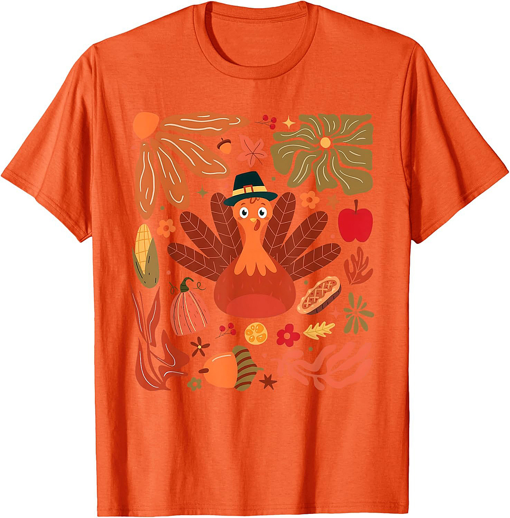 Turkey Floral Autumn Thanksgiving For Toddler Men Women T-Shirt