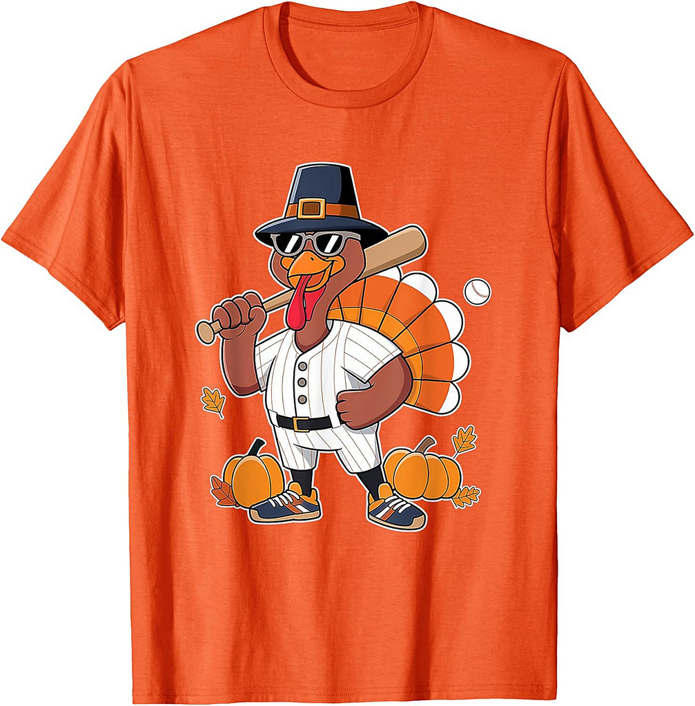 Baseball Player Turkey Funny Thanksgiving Day Boys Men T-Shirt