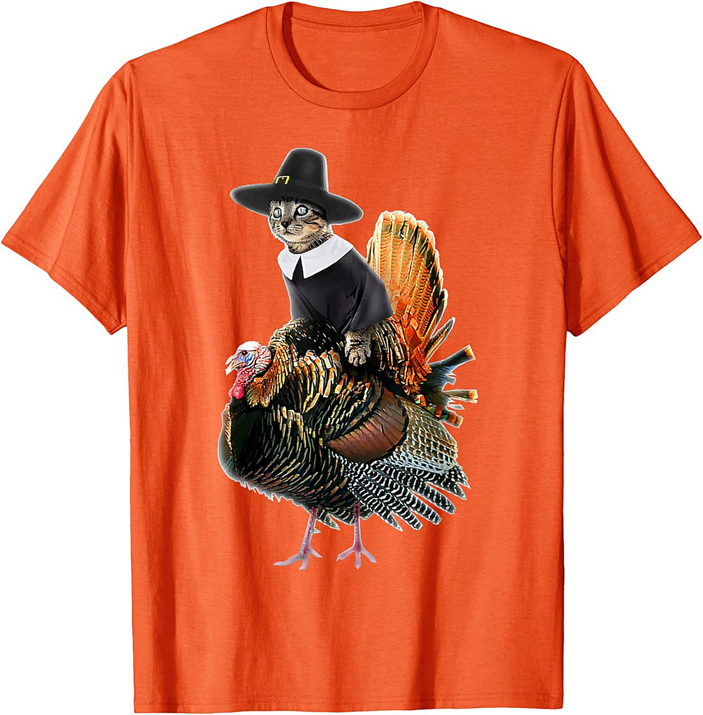 Thanksgiving Cat Pilgrim Costume Thanksgiving Turkey Gift T-Shirt for Men Women Girls
