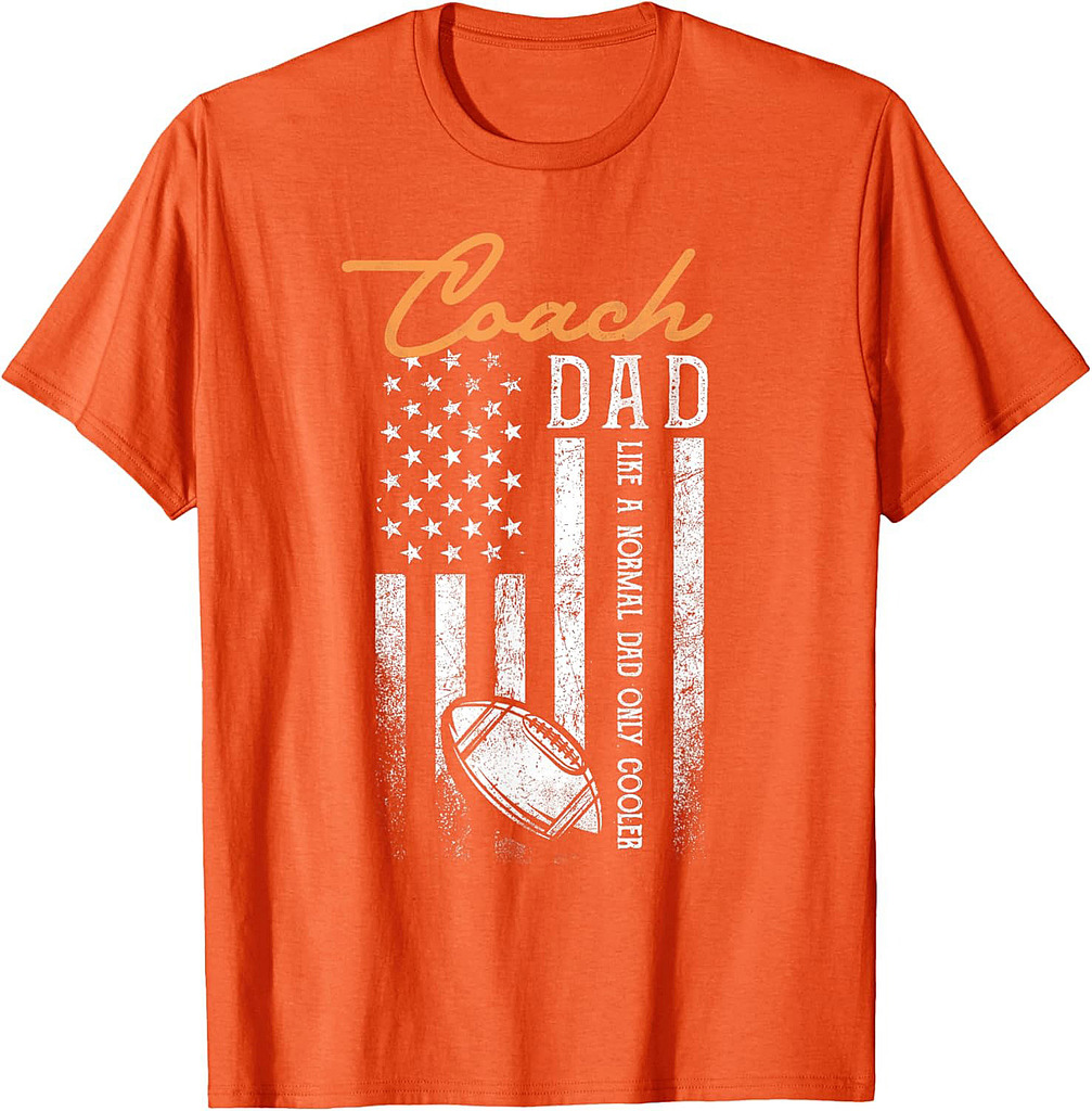 Football Coach Dad Like A Normal Dad Only Cooler USA Flag Fathers Day T-Shirt