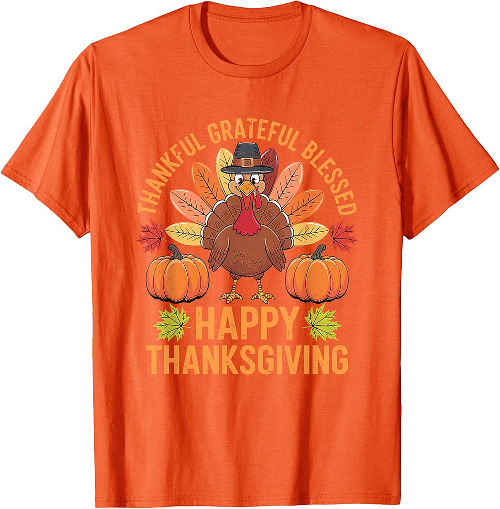 Thankful Grateful Blessed Turkey Women Happy Thanksgiving T-Shirt