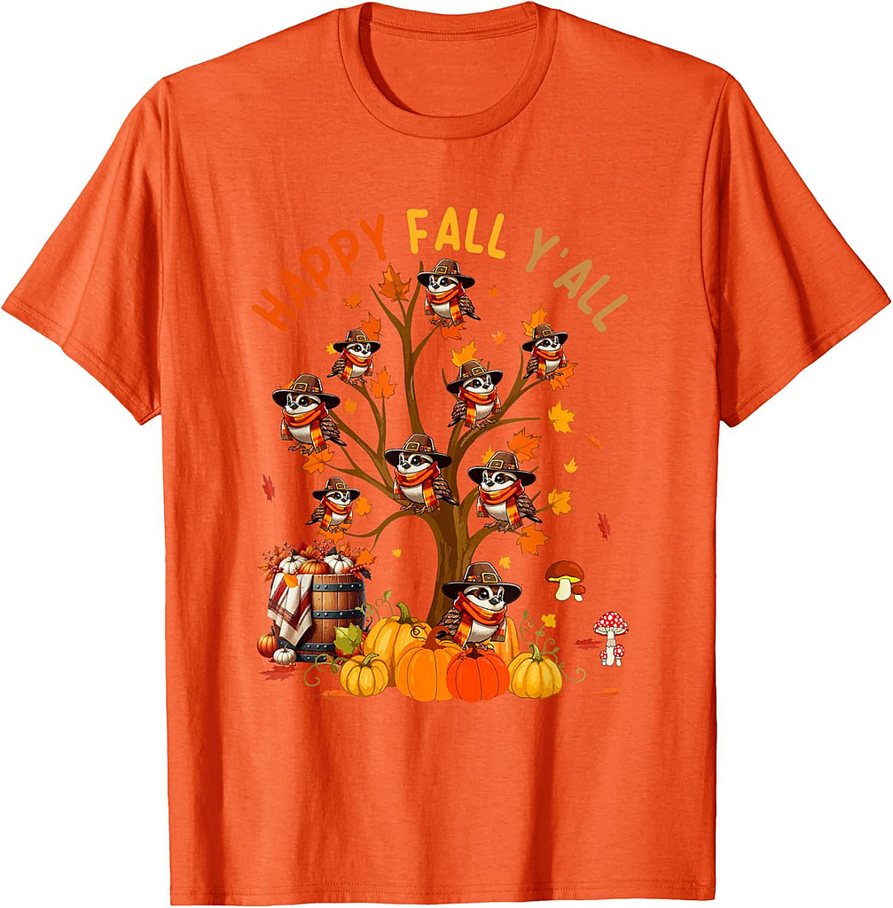 Fall Y'all Group Sparrows On Fall Tree Pumpkins Thanksgiving T-Shirt