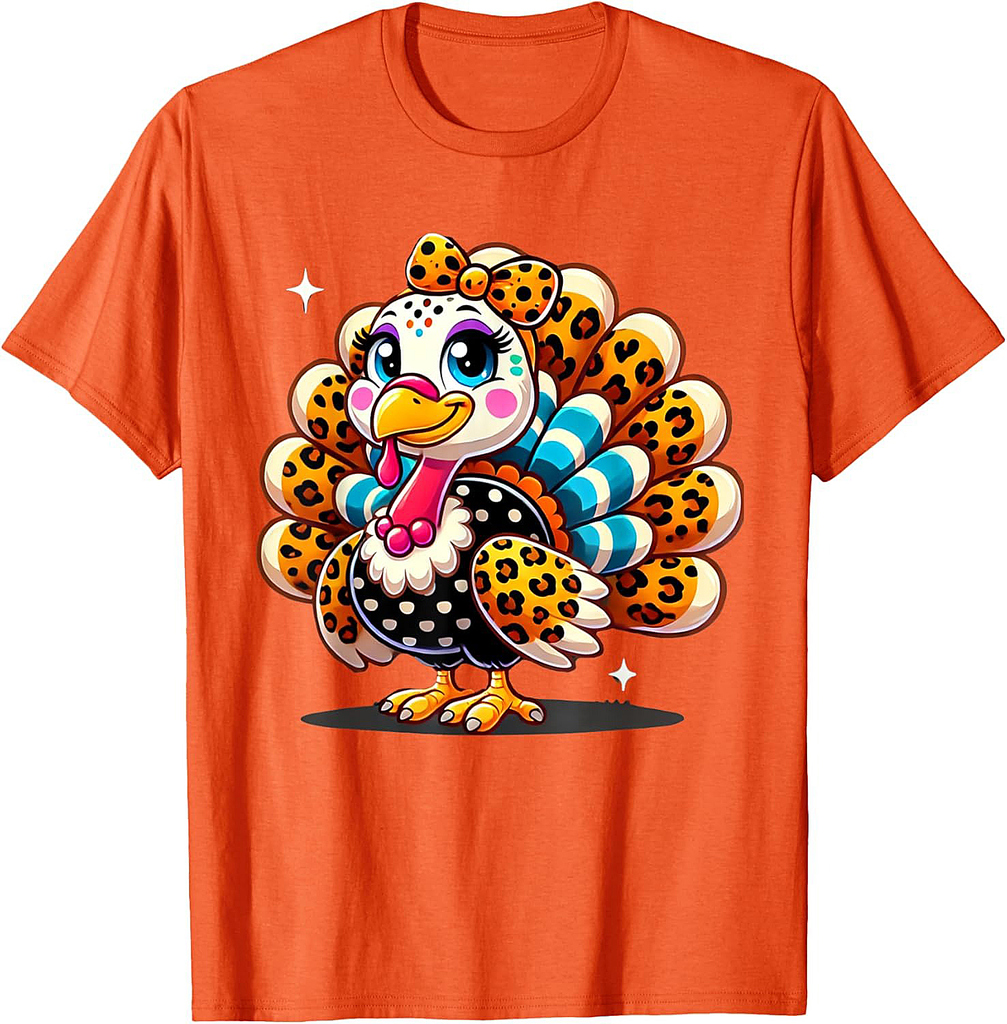 Cute Leopard Print Autumn Fall Thanksgiving Turkey T-Shirt