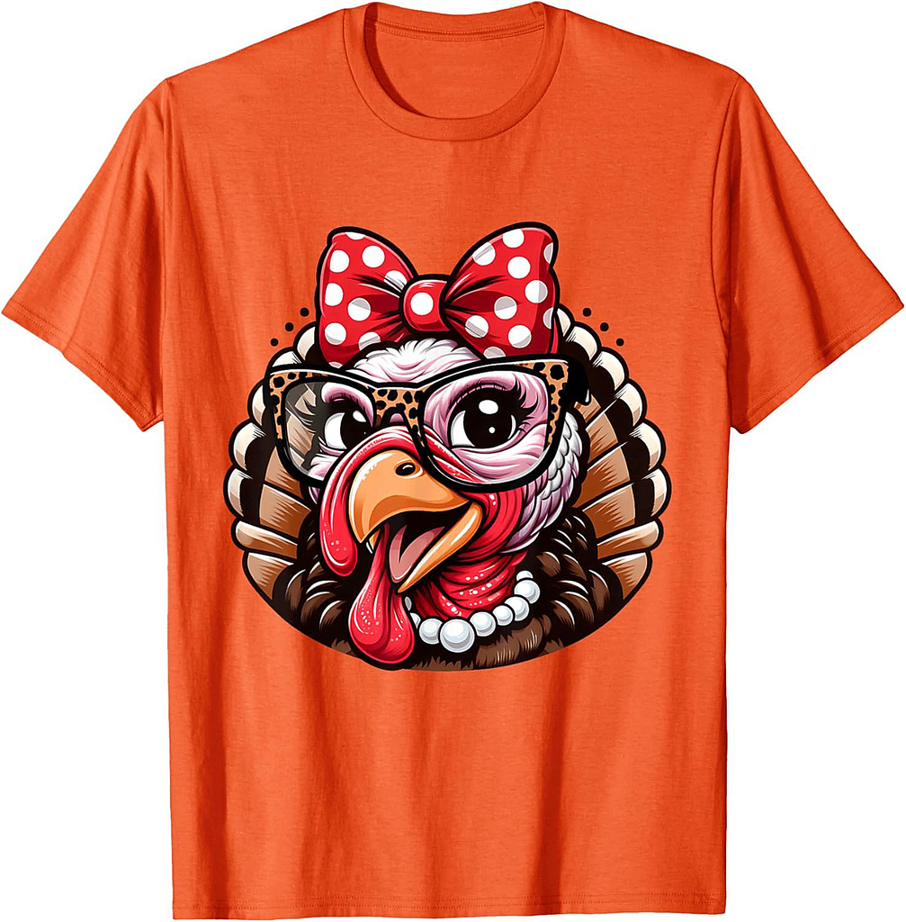 Thanksgiving Turkey Face Leopard Print Glasses Women Girls 001 T-Shirt