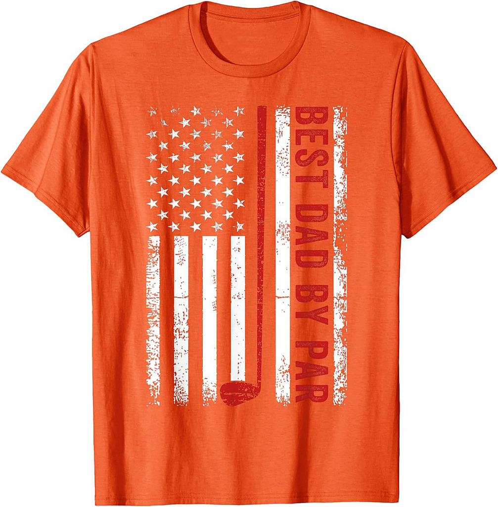 Funny Best Dad By Par Golf Father's Day USA Flag T-Shirt