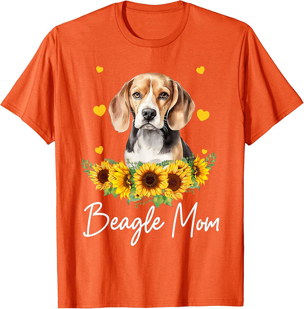 Womens Sunflower Beagle Mom Dog Lover T-Shirt