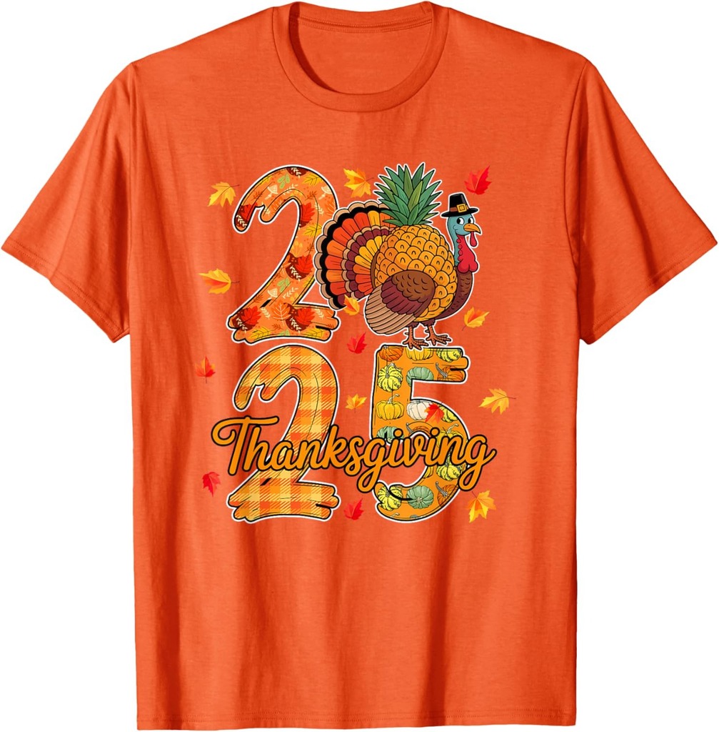 Thanksgiving 2025 Cute Turkey As Pineapple Vegan Fall Leaves T-Shirt