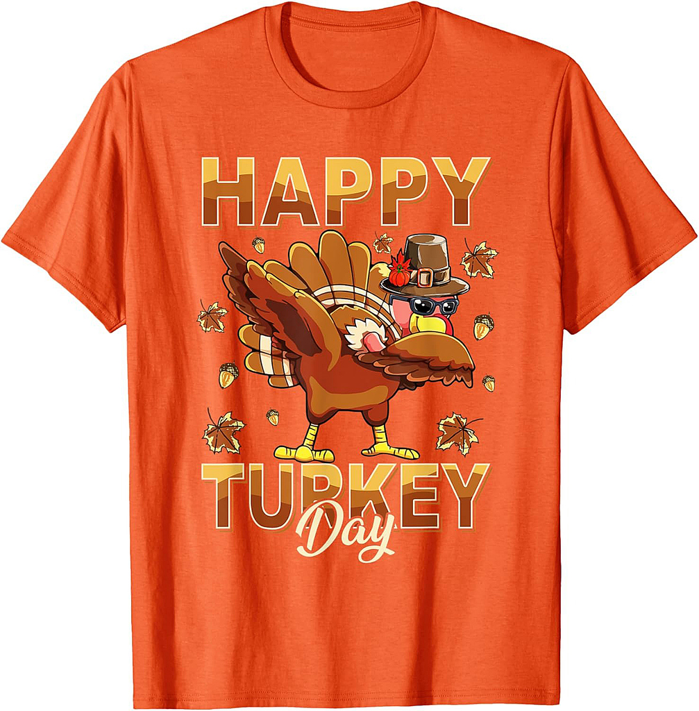 Happy Turkey Day Dabbing Turkey Thanksgiving Pilgrim Boy T-Shirt
