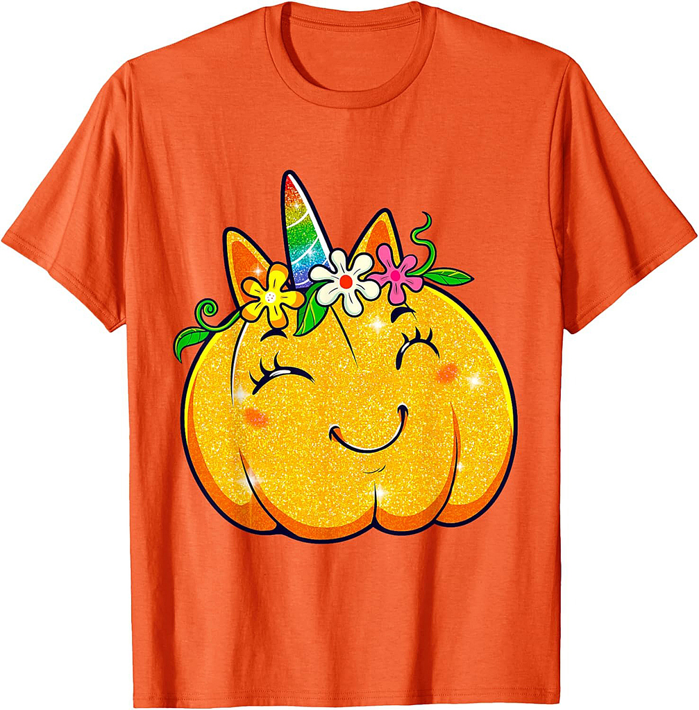 Unicorn Pumpkin Halloween Girl Cute Thanksgiving Girls T-Shirt