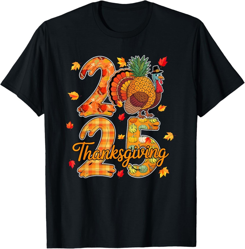 Thanksgiving 2025 Cute Turkey As Pineapple Vegan Fall Leaves T-Shirt