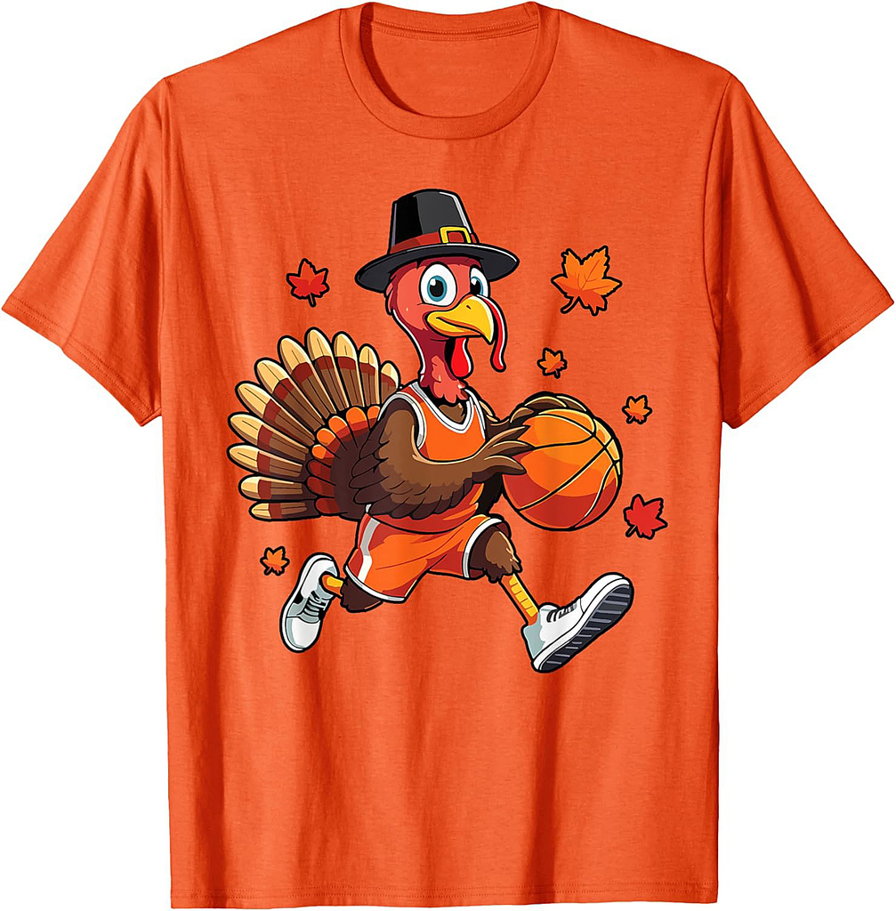 Turkey Playing Basketball Thanksgiving Basketball Player Boy T-Shirt