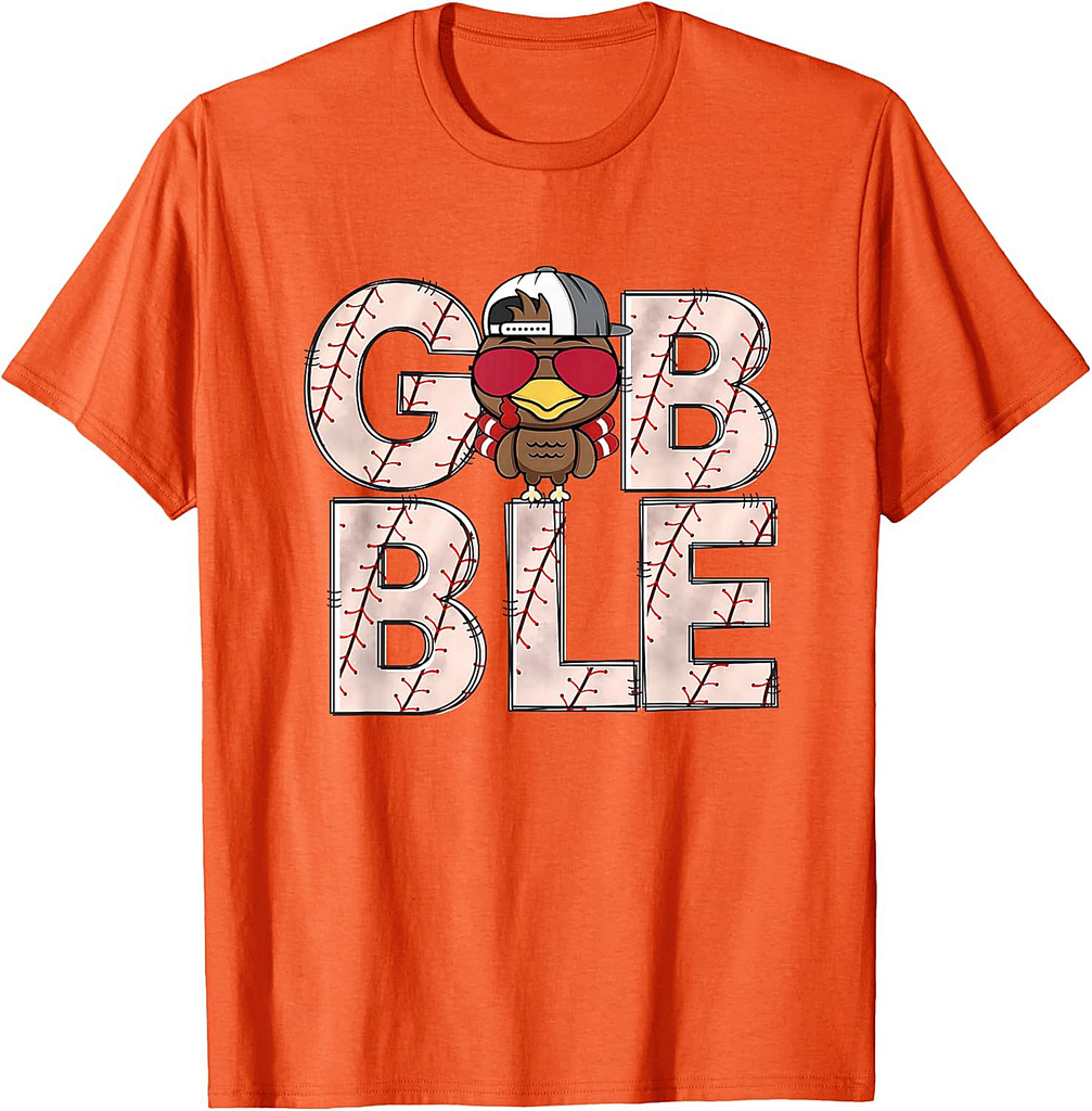 Baseball Gobble Turkey Thanksgiving Catcher Pitcher Boys T-Shirt