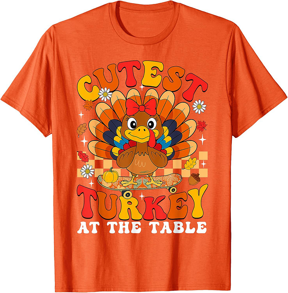 Thanksgiving Cutest Turkey at The Table Toddlers Girls  T-Shirt