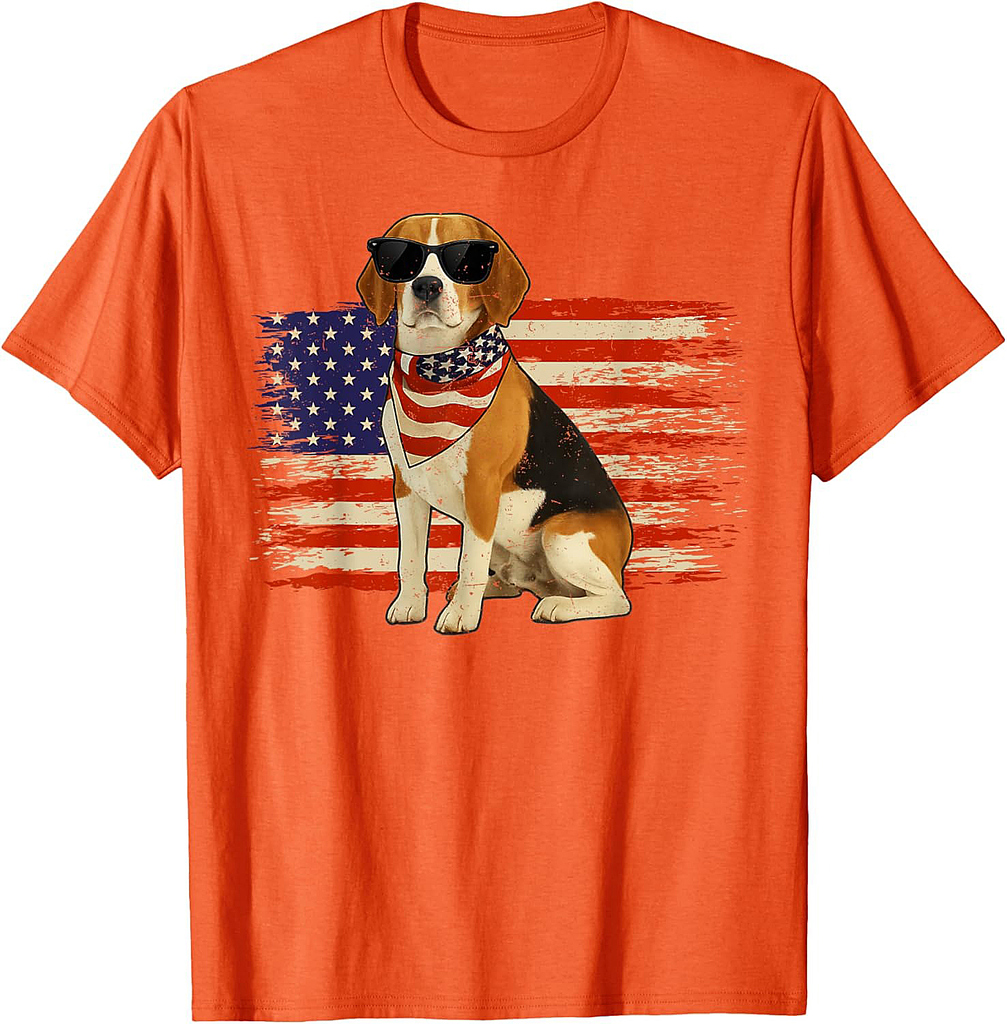 Patriotic Beagle American Flag Dog Lovers Retro 4th Of July T-Shirt