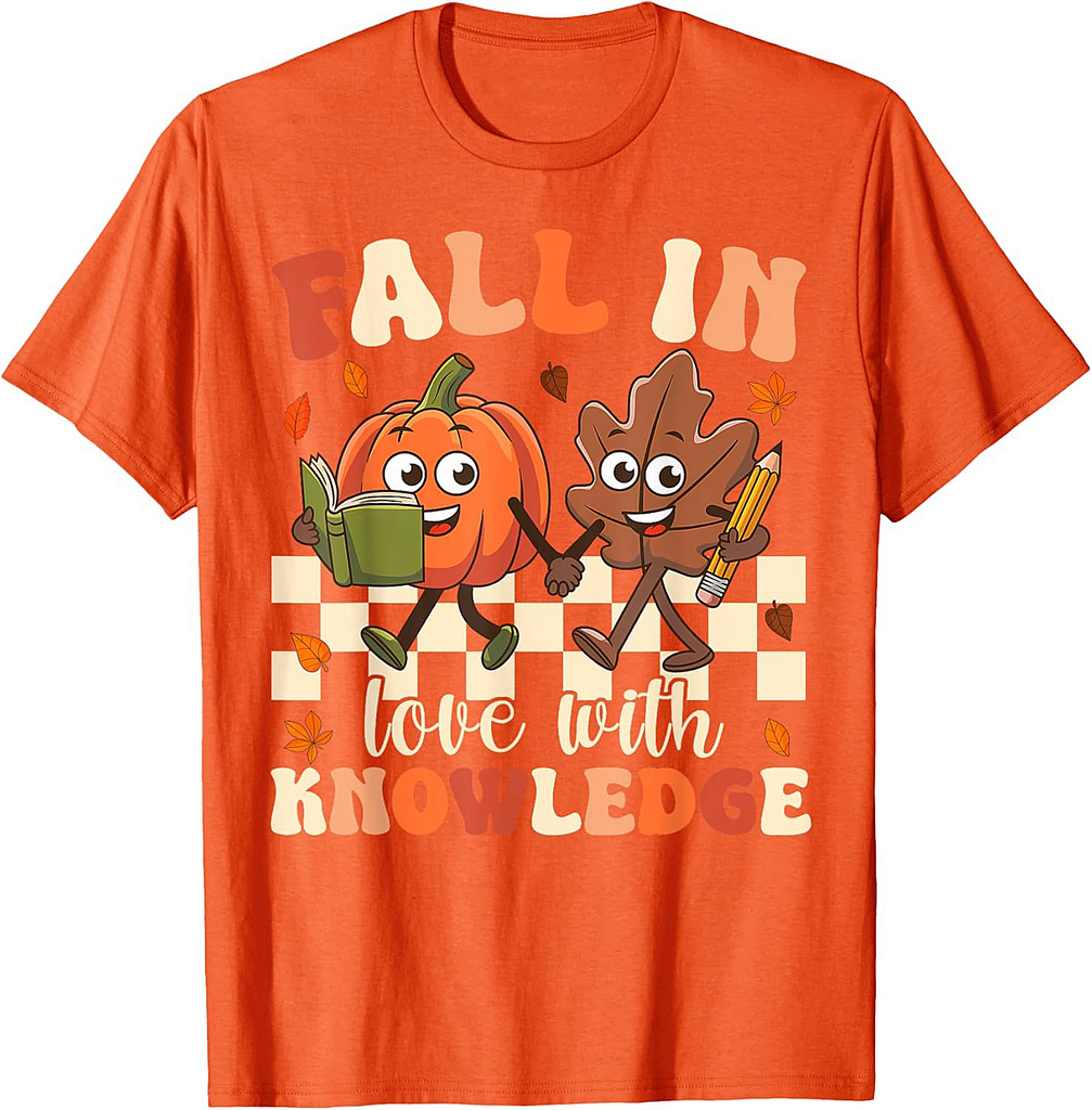 Fall In Love With knowledge Teacher Thanksgiving Pumpkin T-Shirt