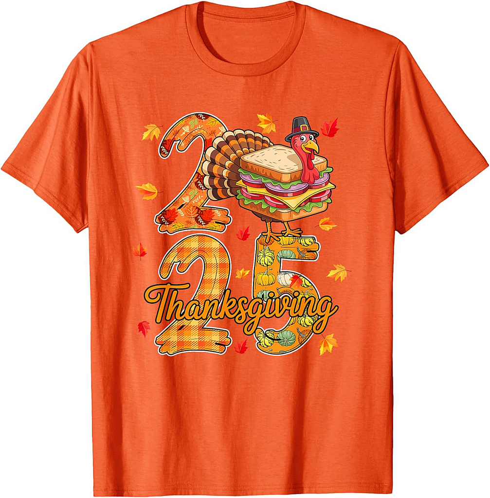 Thanksgiving 2025 Cute Turkey As Sandwich Food Lover Autumn T-Shirt