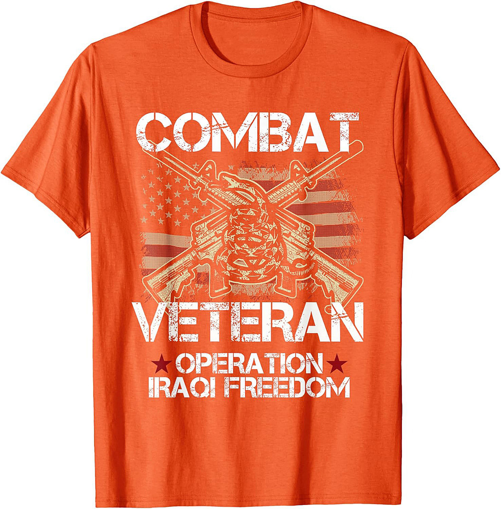 Combat Veteran Iraqi Freedom Military USA American Flag Gift T-Shirt