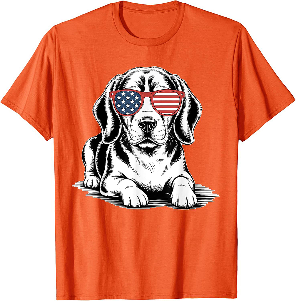 Beagle Dog American Flag Sunglasses Patriotic 4th Of July T-Shirt for Men Women