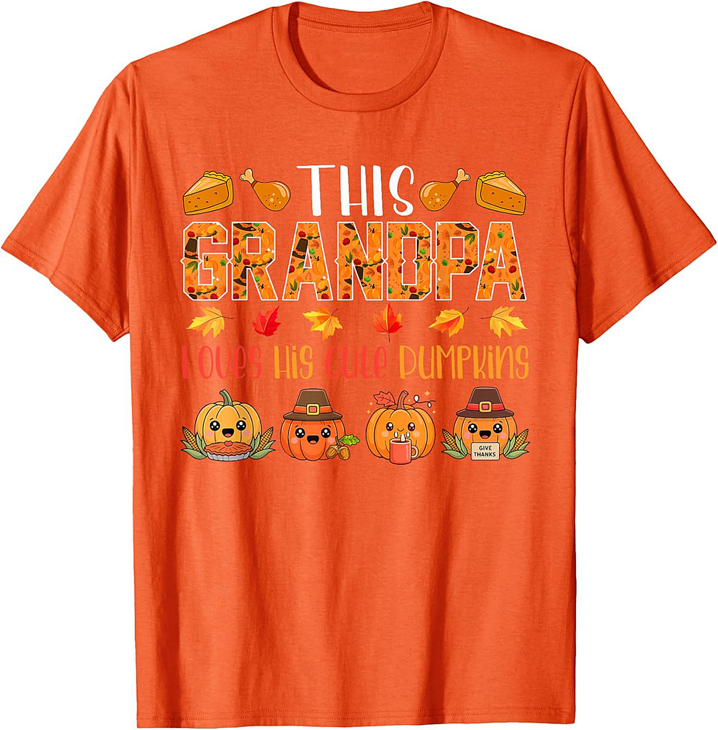 Grandpa Loves His Cute Pumpkins Thanksgiving Fall Pilgrim T-Shirt