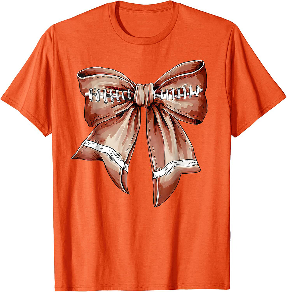 Coquette Bow Pumpkin American Football Thanksgiving Autumn T-Shirt