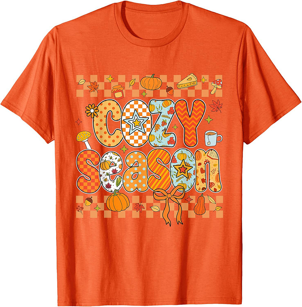 Preppy Cozy Season Fall Vibes Thanksgiving Halloween Autumn T-Shirt