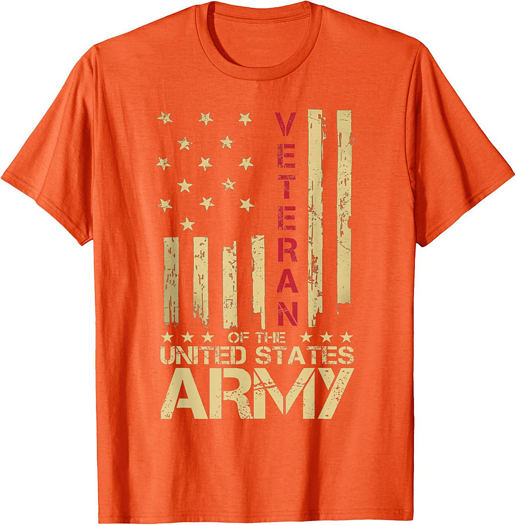 Patriotic U.S Army Veteran Red Line American Flag Vintage Distressed Design T-Shirt