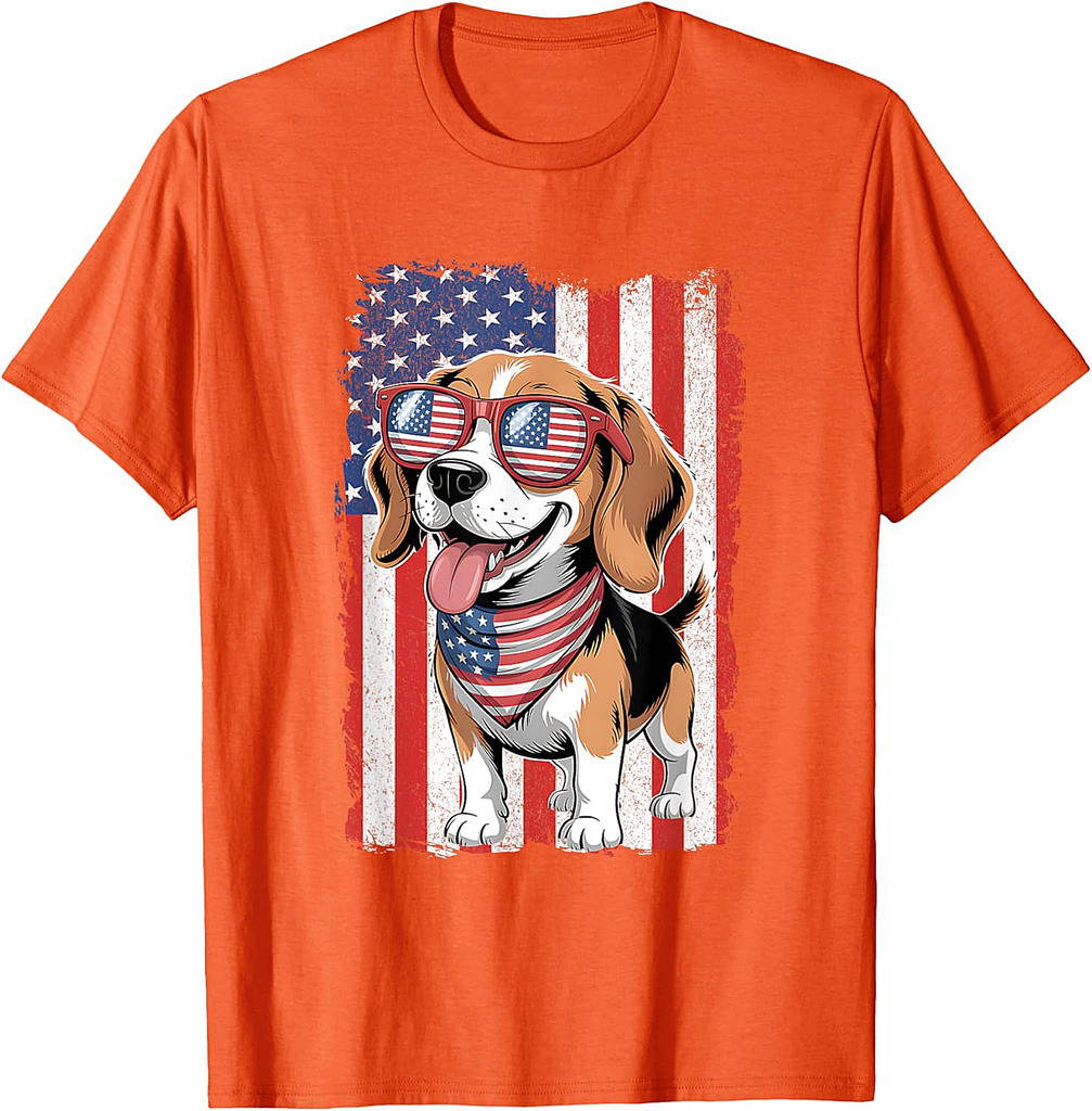 Funny Beagle 4th of July Dog Patriotic USA Flag Man Woman T-Shirt