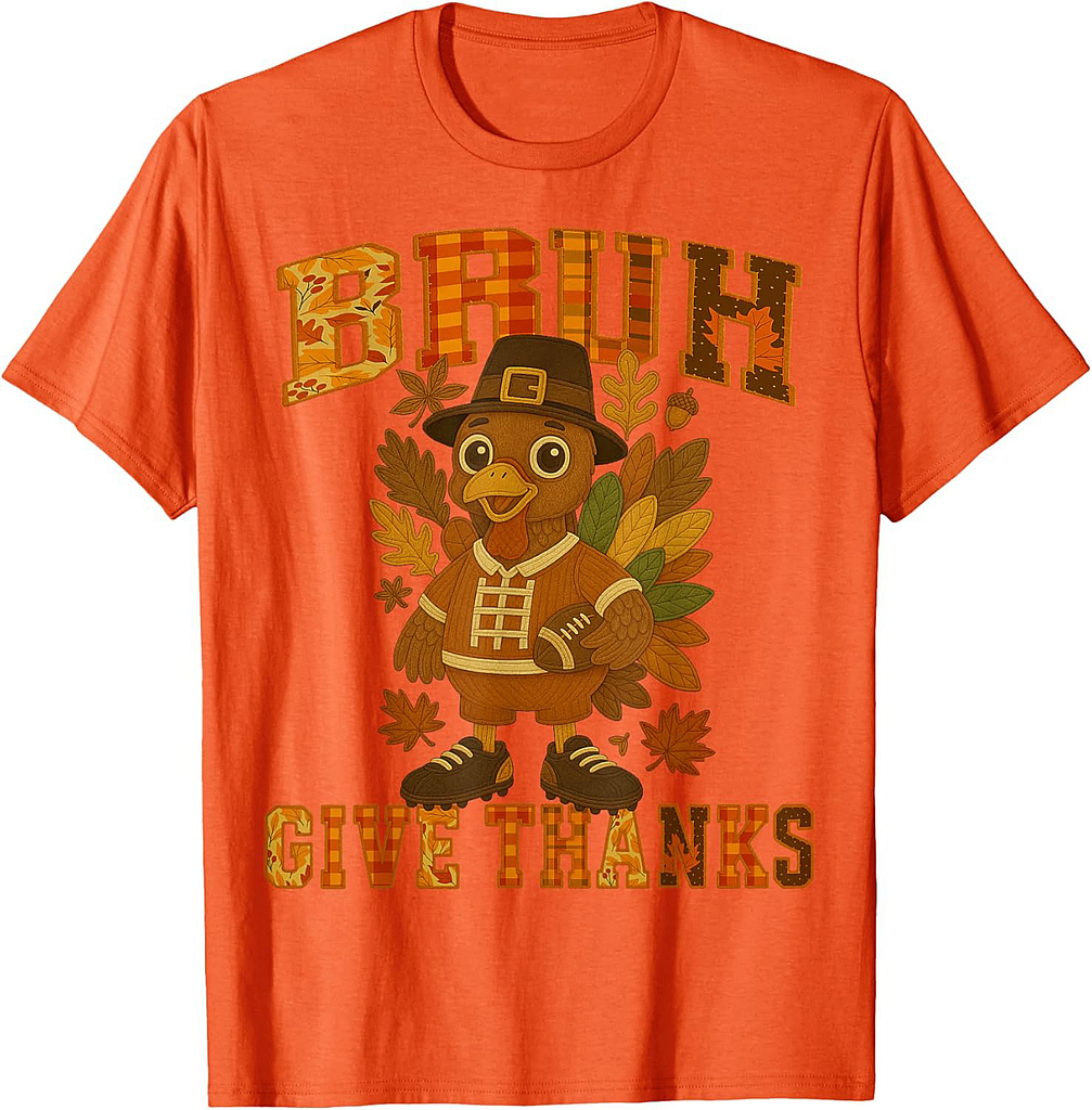 Thanksgiving: Bruh Meme Patchwork Turkey Football Boy T-Shirt