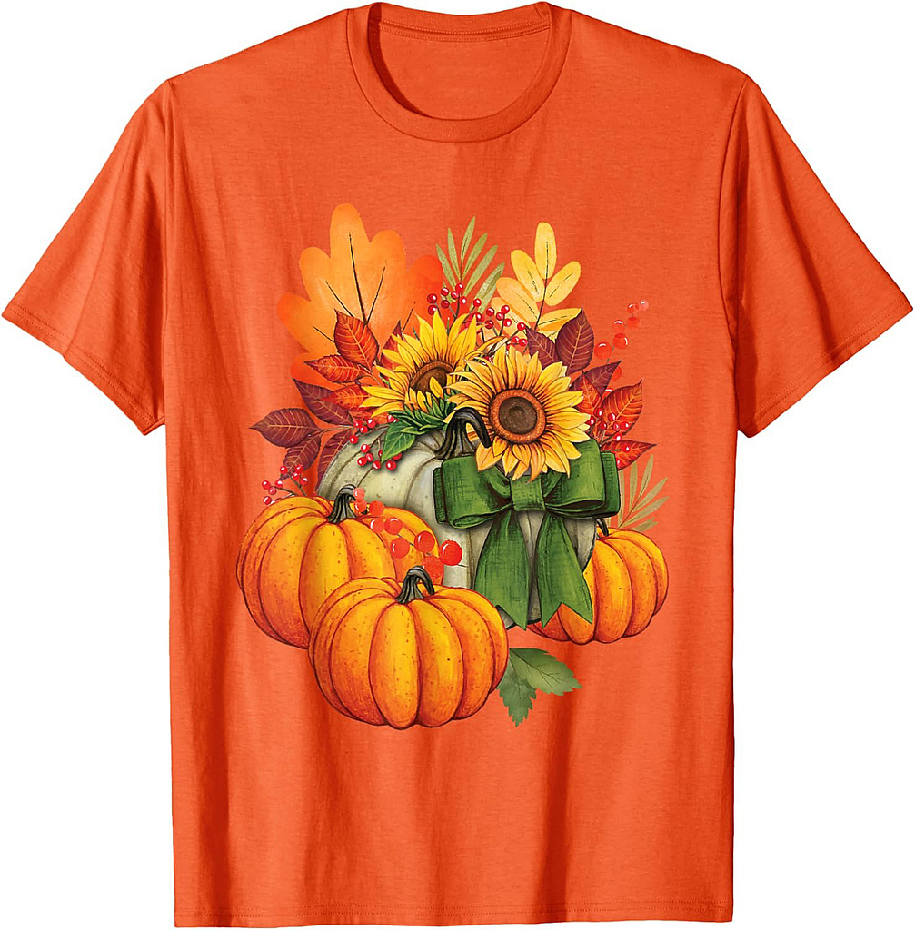 Thanksgiving Pumpkin Sunflower Fall Autumn Holiday T-Shirt