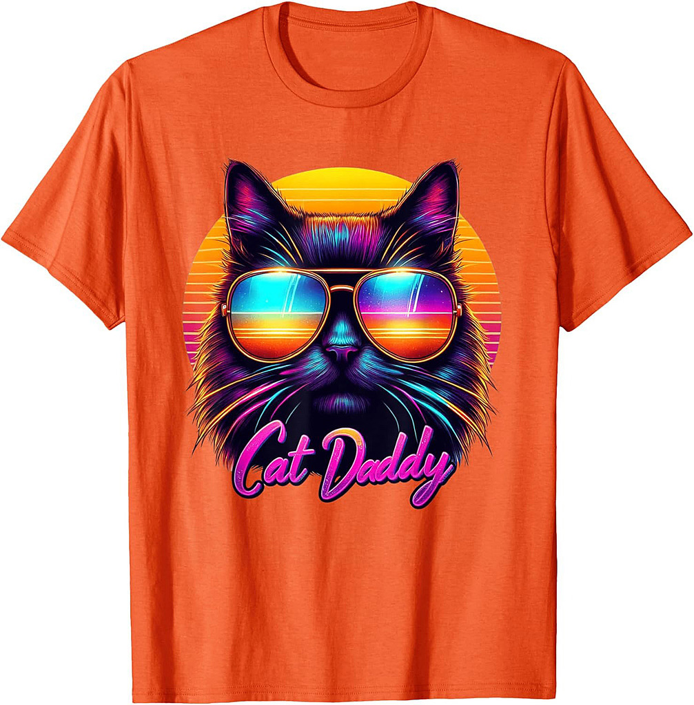 Cat Daddy Funny Cool Black Cat Father's Day Retro Cat Dad T-Shirt
