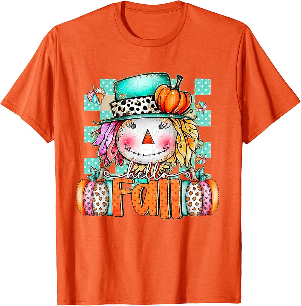 Cute Scarecrow Pumpkin Thanksgiving Halloween Hello Fall T-Shirt