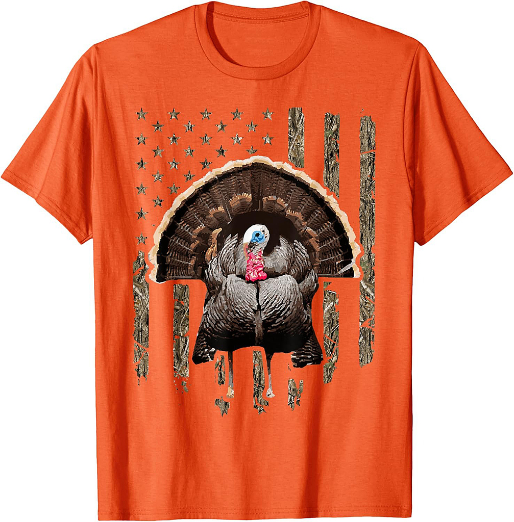 Turkey Hunting Graphic American Flag Tree Camouflage T-Shirt