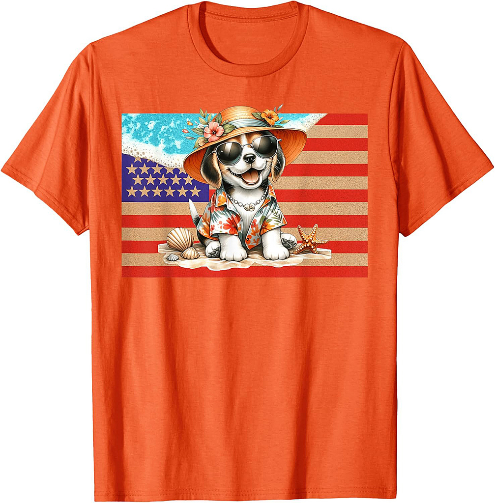 Beagle Dog 4th of July USA Flag Beach Vacation T-Shirt